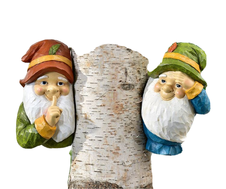 Gnome Tree Figurines Hanging Set of 2 Peeking Long White Beards 10" High Resin - $34.64