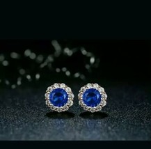 18K White Gold Plated 4Ct Round Lab Created Blue Sapphire Halo Earrings-
show... - £32.66 GBP