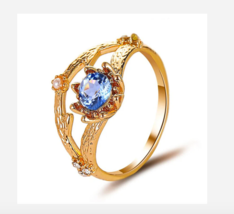 GOLD BLUE GEMSTONE FLOWER AND PEARL RING SIZE 6.5 - $39.99