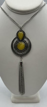 Jewelry Necklace  Black Silver Yellow Pendant Tassel Cable Chain Acrylic Stones - £9.03 GBP