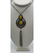 Jewelry Necklace  Black Silver Yellow Pendant Tassel Cable Chain Acrylic... - £8.88 GBP