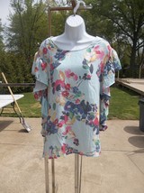 Nwt Zac&amp;Rachel Lt Blue Floral Print Top 2X - £11.85 GBP