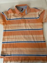 Tommy Hilfiger Vtg Striped Orange Mens Polo Shirt Size L Short Sleeve  - $19.76