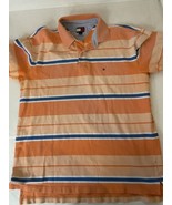 Tommy Hilfiger Vtg Striped Orange Mens Polo Shirt Size L Short Sleeve  - £15.77 GBP
