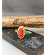 Solid Gold Ring with Coral &amp; Tuquoise Stone. Elegant Statement Ring for ... - $995.00