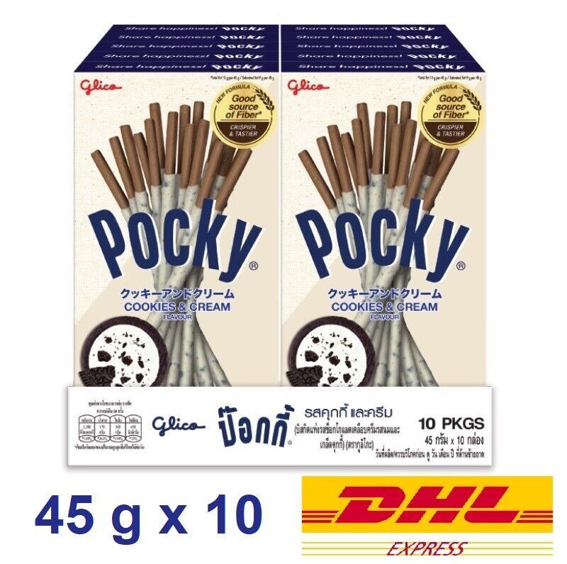 10 x Glico Pocky Cookies & Cream Flavor Japanese Biscuit Stick New Fomula 45g - $45.51