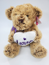 Walgreens Valentine Bear Brown Love Heart Purple Bow Plush 10&quot; Stuffed Toy B315 - £11.78 GBP