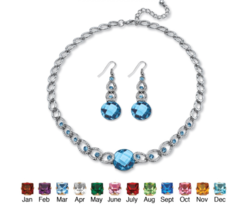 ROUND SIMULATED BIRTHSTONE MARCH AQUAMARINE NECKLACE DROP EARRINGS SILVE... - $99.99