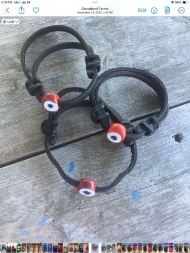 Artist Handcrafted Luxury Leather Evil Eye Design Bracelet. Adjustable Length.
