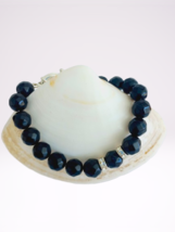 ONYX beaded BRACELET Faceted beads with spacers in Swarovski crystals &amp; closure  - £18.98 GBP