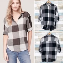 LOFT Plaid Dolman Softened Shirt Black White 3/4 Sleeve Casual Womens Small - $19.79