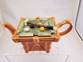 Pool Table Billiards Snooker Ceramic Porcelain Teapot Cute Collectible - $16.36