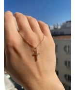 Diamonds Mini Cross, Religious jewelry 14K Solid Gold Diamonds Christian... - £149.40 GBP