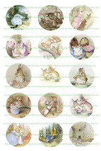 15 Digital Download Cute Beatrice Potter Bunnies 1&quot; Bottle Cap Images For Jewelr - £2.37 GBP