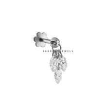 Marquise Drilled Three Diamond Dangle Stud 925 silver Floating Plume Pie... - $130.29 CAD
