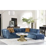 Luxury Mid-Century Modern Velvet Living Room Sofa, Sectional, Navy Blue - £1,978.60 GBP