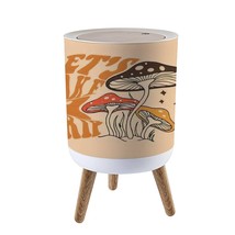 Small Trash Can With Lid Lets Take A Trip Slogan Print With Hippie Style Mushroo - £51.16 GBP