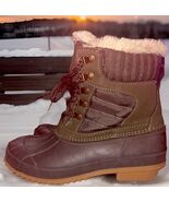 Khombu Kathleen Boots Faux Fur Duck Booties Waterproof Olive Green Size 6M - $15.83