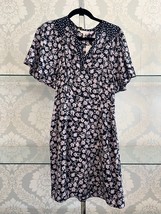 REBECCA TAYLOR Navy &amp; Pink Floral Printed Silk Short Sleeve Dress Sz 2 $395 - $158.30