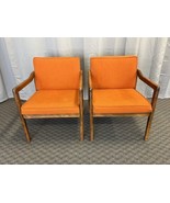 Vintage ARM CHAIR PAIR mid century modern wood office upholstered dining... - £196.72 GBP