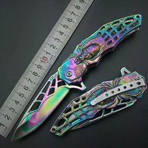 Exquisite Rainbow Titanium Spider Pattern Folding Pocket Knife - £66.41 GBP