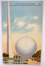 New York Worlds Fair Postcard Trylon Perisphere Key Buildings Linen 1939... - $11.40