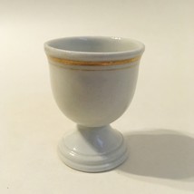 Egg Cup Double Gold Bands Trim Vintage Footed White Ceramic Pottery - £15.69 GBP