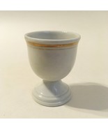 Egg Cup Double Gold Bands Trim Vintage Footed White Ceramic Pottery - £15.98 GBP