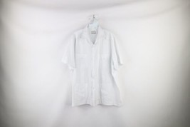 Vtg 70s Mens XL Distressed Guayabera Hawaiian Beach Wedding Button Shirt White - £47.44 GBP