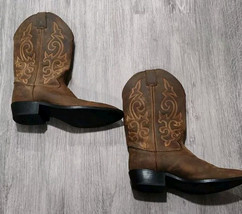 Justin Cowboy Western Leather Boots Brown Youth Unisex Size 5 1/2D Style 2253 Y - $21.51