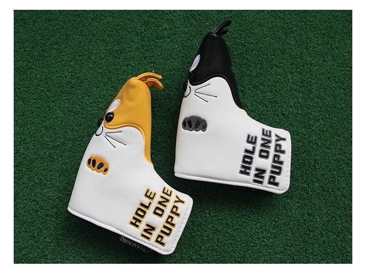 Golf Club Putter Blade Head Cover AKITA Puppy Dog Cartoon Yellow Black - $19.90