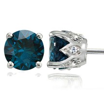 925 Plata de Ley 1.60Ct Imitación Topacio Azul Corona Solitario Tacha Pendientes - £46.87 GBP