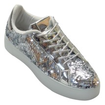 Women&#39;s Shoes LILIANA Silver Metallic Sequined Platform Sneakers Laced Size 9 - £10.69 GBP