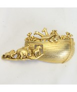 AJC Noahs Ark Brooch Bible Story Pin Gold Tone Animals Boat Religious Vt... - €14,56 EUR