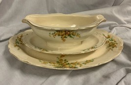 Vintage Carrollton Pattern 148 Yellow Flower Gravy Boat And Platter ***CHIPPED - £5.19 GBP