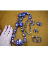 (V-282) big Blue Cloisonne bead gold 40&quot; Necklace + 4 pairs dangle earri... - $414.19