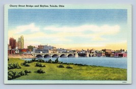 Cherry Street Bridge and Skyline Toledo Ohio OH UNP Linen Postcard O1 - £2.28 GBP