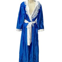 Vintage Fantasy Nightwear by Janice Lee Satin &amp; Lace Robe Blue White Size L - £54.54 GBP