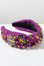 Tillandsia Purple Mardi Gras Rhinestone Beaded Knotted Wide Headband - $130.71 MXN