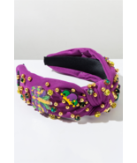 Tillandsia Purple Mardi Gras Rhinestone Beaded Knotted Wide Headband - $131.72 MXN