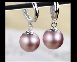 charming 7-8south sea round lavender pearl earring 925s silver - £57.04 GBP