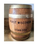 Vintage First Wisconsin Oshkosh Wood Barrel Coin Bank With Combination S... - $334.96 MXN