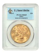 1903-S $20 PCGS MS65  ex: D.L. Hansen/AWA - $18,333.00