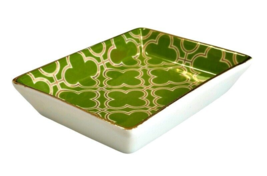 I Godinger Co Green Gold Clover Flower Trinket Dish Vanity Tray Bowl Geo... - $9.64
