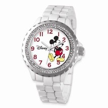 Disney Adult Size White Band With Crystal Bezel Mickey Mouse Watch - £53.25 GBP