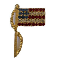 Vintage Gold USA American Flag Lapel Pin w/ Rhinestones - £3.79 GBP