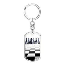 Chess Fan Gift Master of Chess Swivel Keychain Dog Tag Engraved 18k Gold - £47.29 GBP