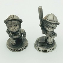 Avon Fine Pewter Bear Figurines 1983 First Day Back 1984 School&#39;s Out 2x1 inch - £9.43 GBP