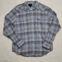 Lucky Brand Men&#39;s Shirt Large Blue Plaid Flannel Long Sleeve Pearl Snap ... - £21.91 GBP