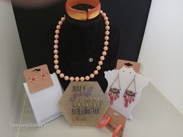 5 Pieces Jewelry Set Peach, 1 x Necklace, 3 x Earrings, 1 x Bangle (98) $12.99 - £9.75 GBP